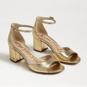 Sam Edelman Viola Metallic Gold Block Heels 7.5 NEW